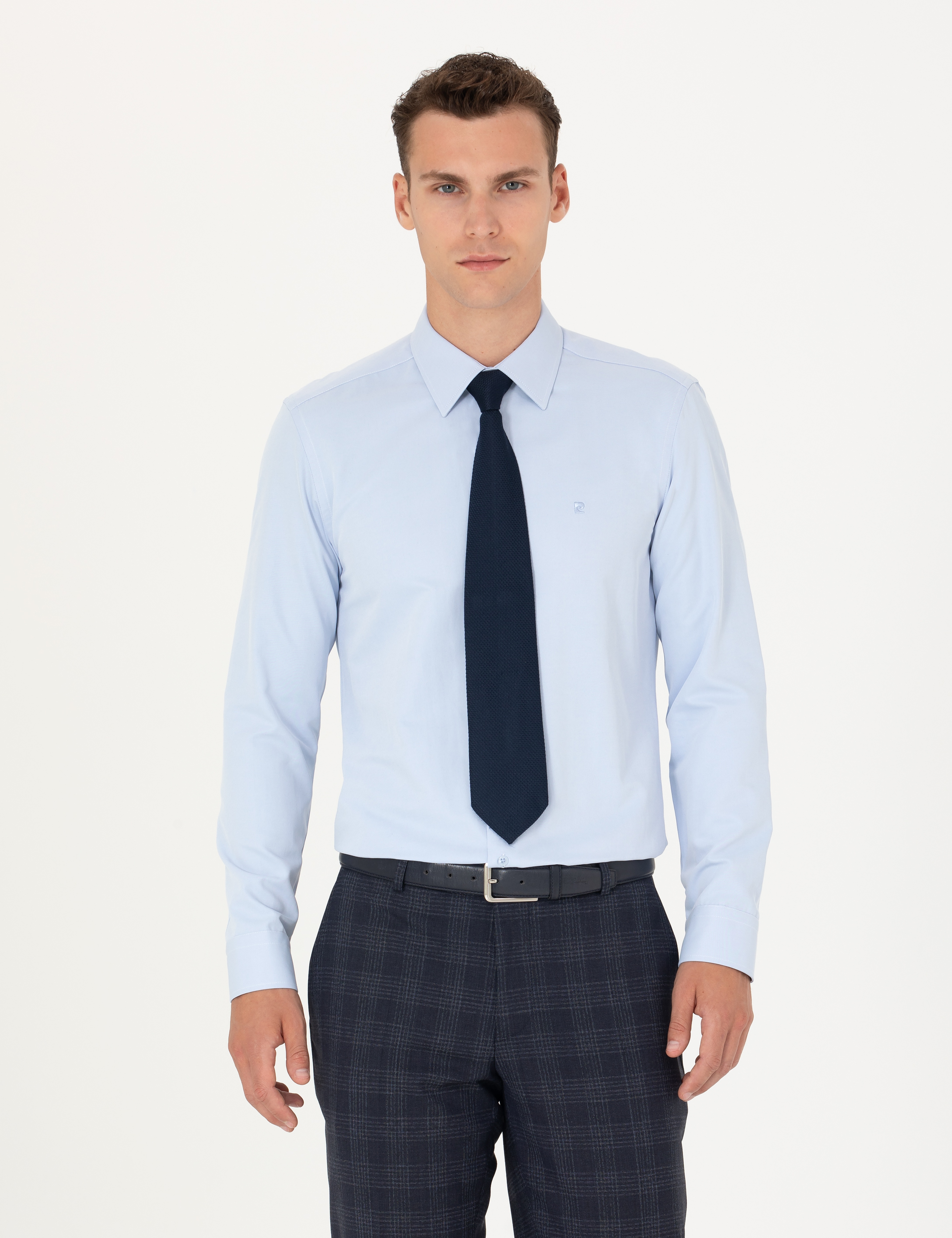 Açık Mavi Slim Fit Uzun Kollu Basic Gömlek - Image 1