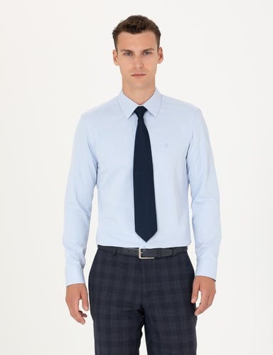 Açık Mavi Slim Fit Uzun Kollu Basic Gömlek