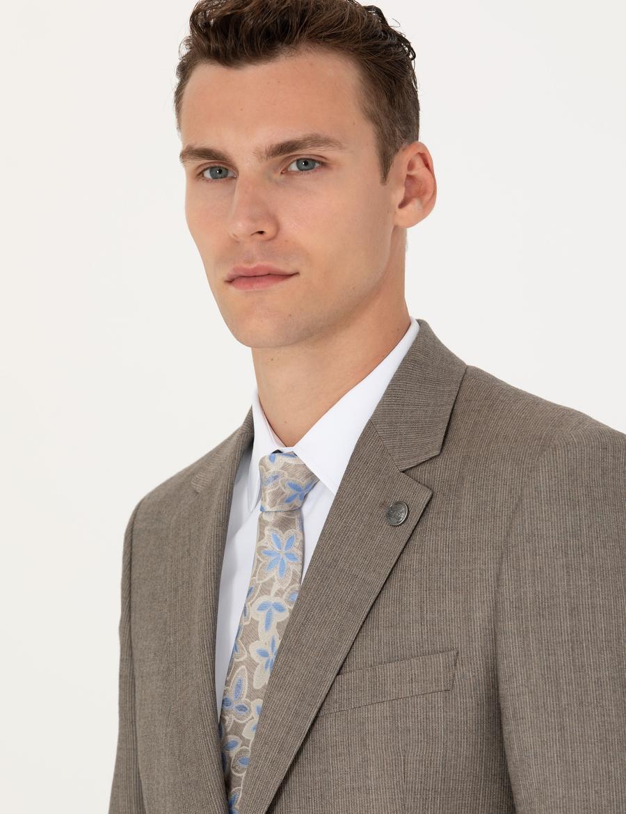 %100 Yün Bej Slim Fit Takım Elbise