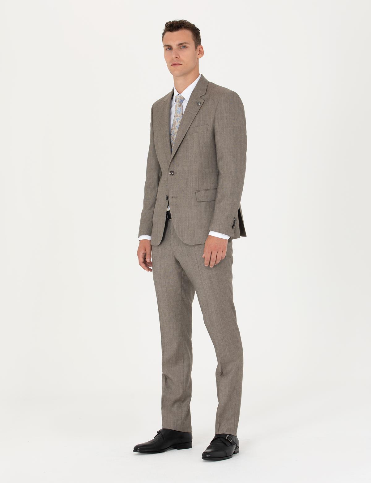 %100 Yün Bej Slim Fit Takım Elbise - 50273450053