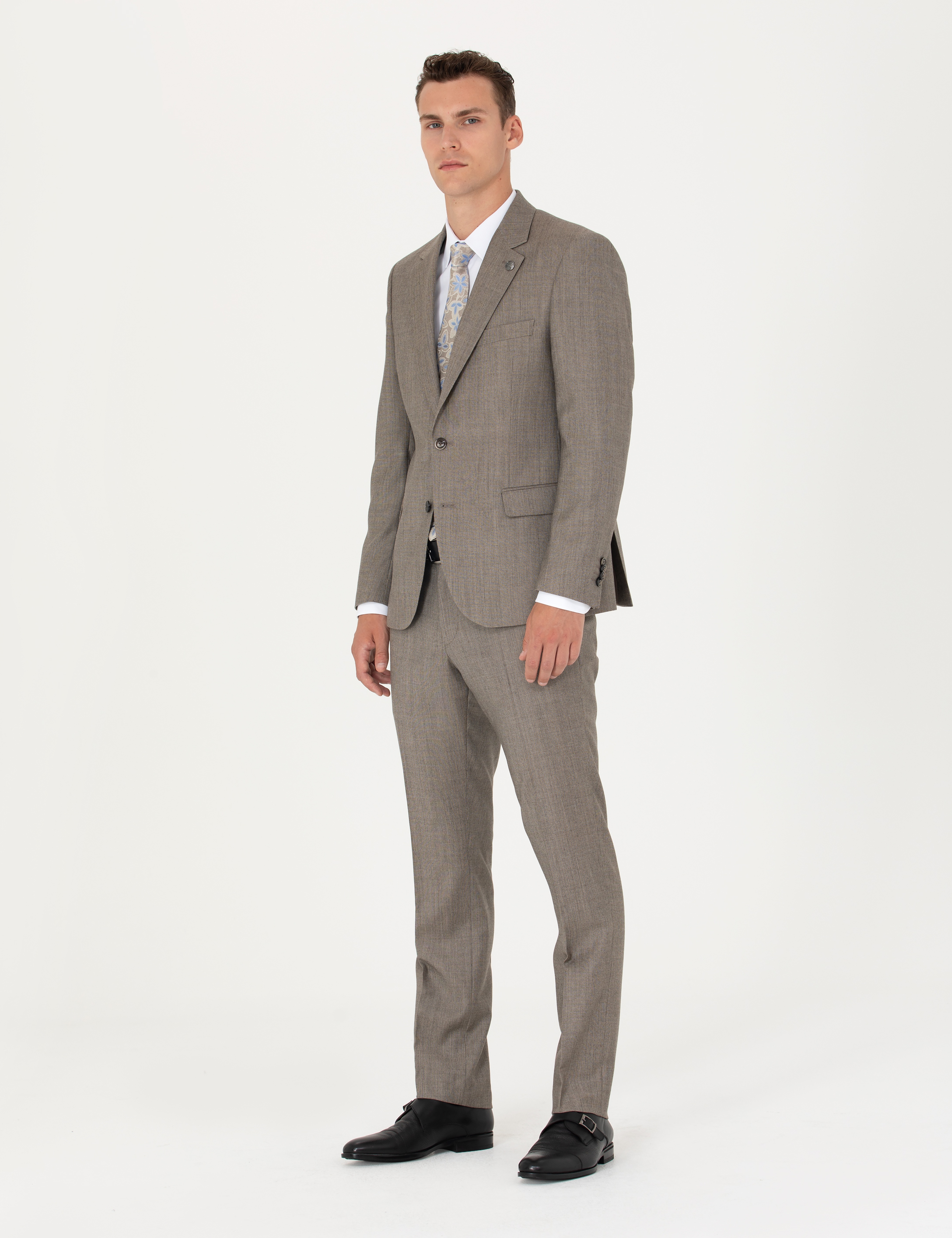 %100 Yün Bej Slim Fit Takım Elbise