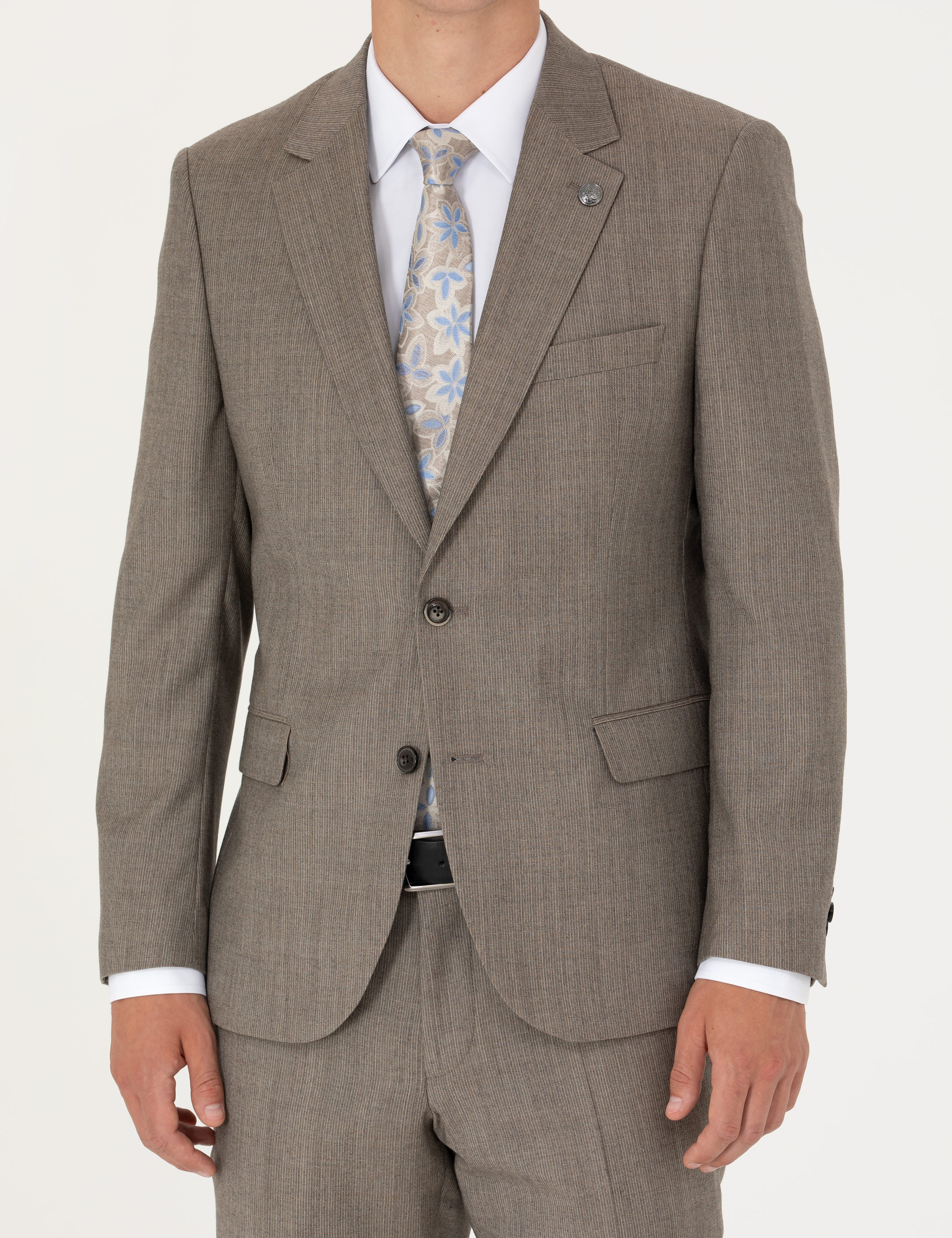 %100 Yün Bej Slim Fit Takım Elbise - Image 6