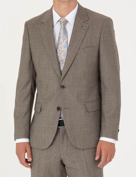 %100 Yün Bej Slim Fit Takım Elbise - 50273450053