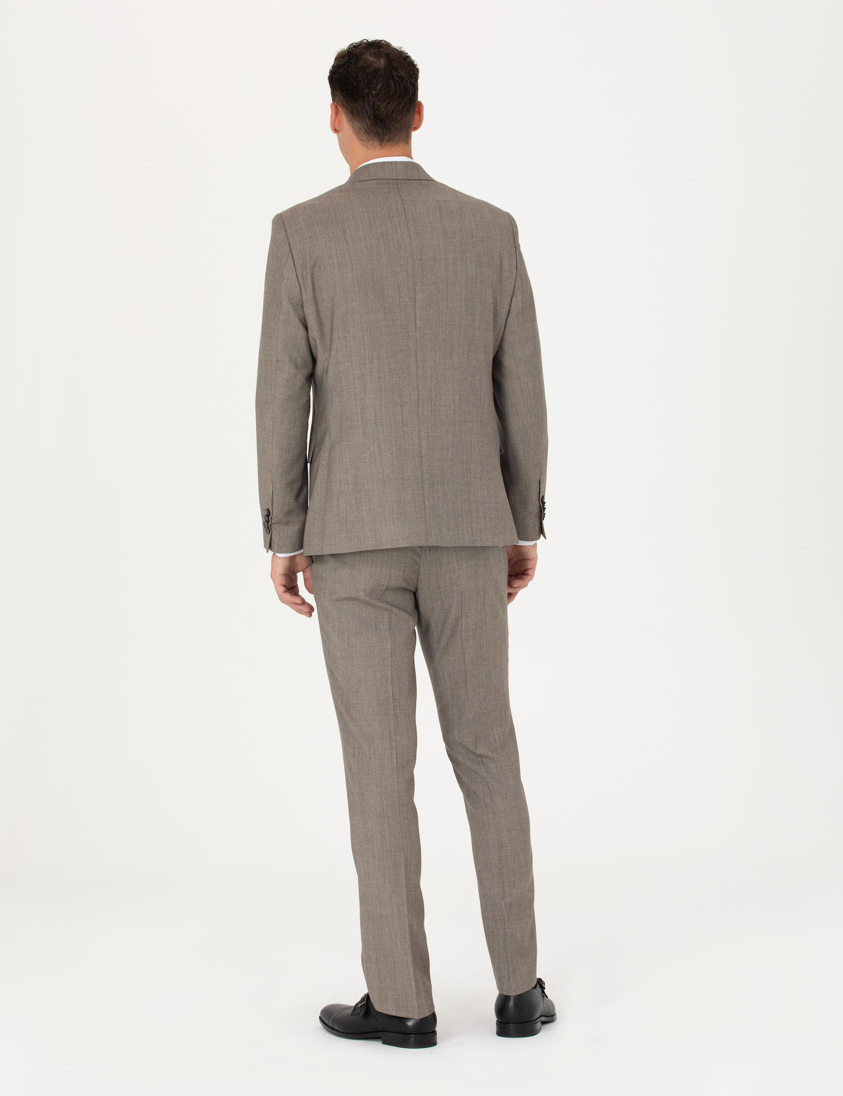 %100 Yün Bej Slim Fit Takım Elbise