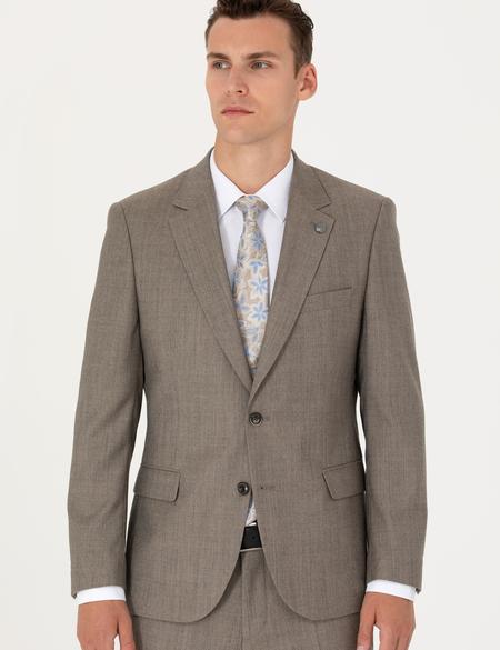 %100 Yün Bej Slim Fit Takım Elbise - 50273450053