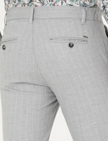 Gri Slim Fit Çizgili Kanvas Pantolon