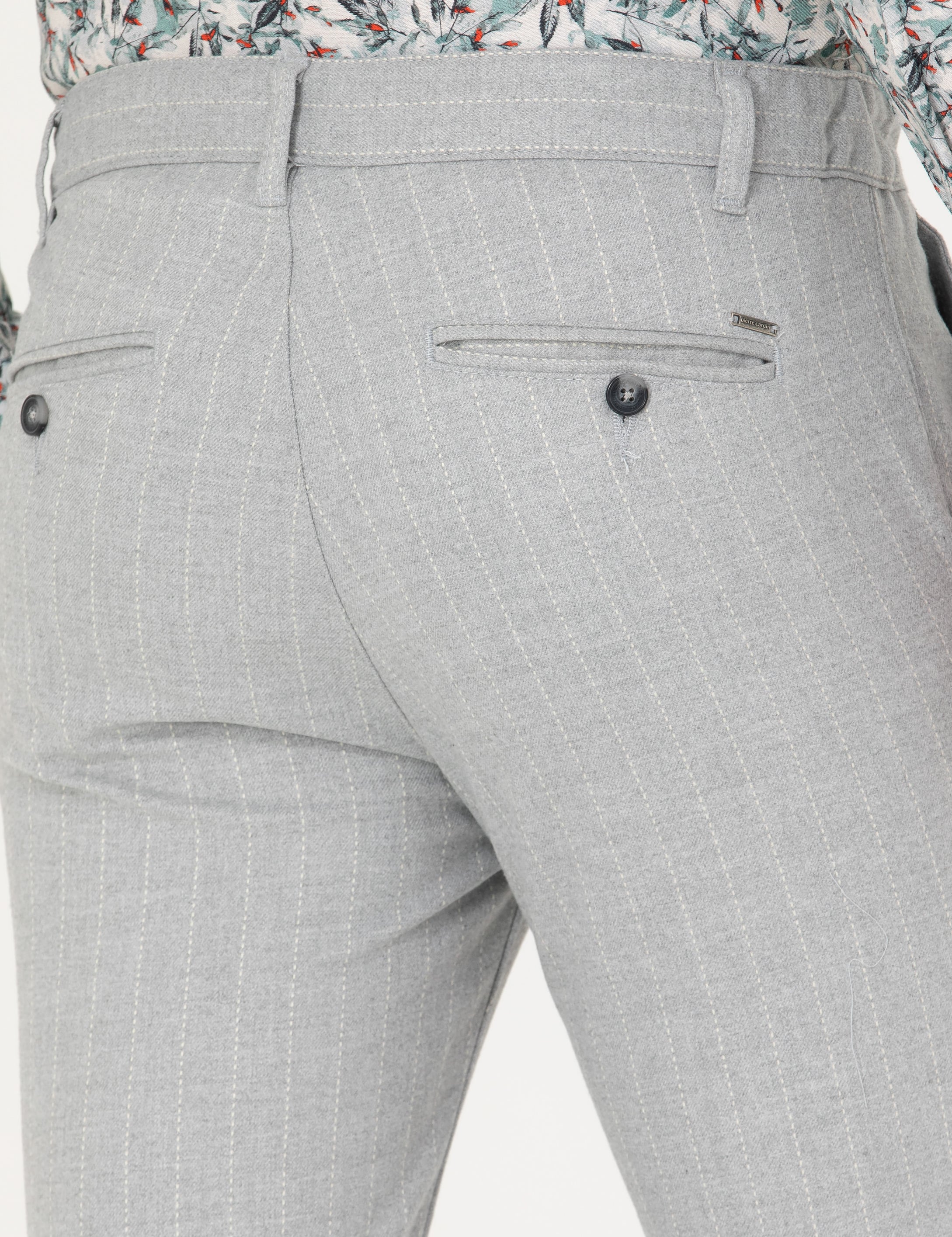 Gri Slim Fit Çizgili Kanvas Pantolon - Image 7