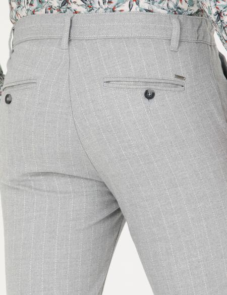 Gri Slim Fit Çizgili Kanvas Pantolon - 50278471062