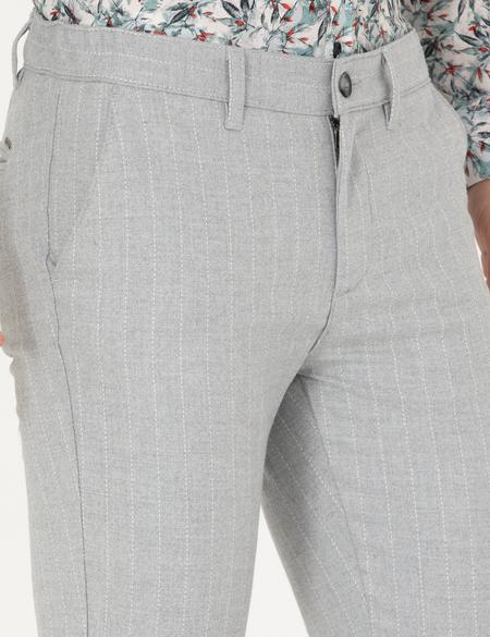 Gri Slim Fit Çizgili Kanvas Pantolon - 50278471062