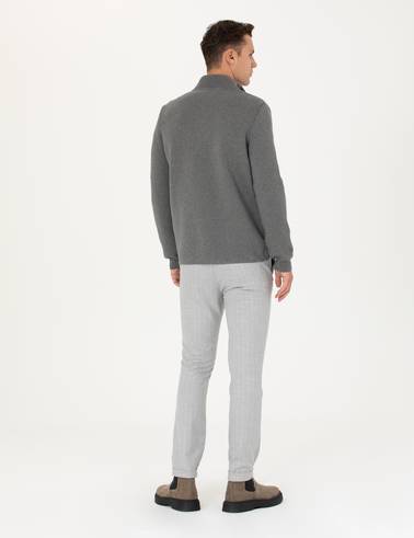 Gri Slim Fit Çizgili Kanvas Pantolon