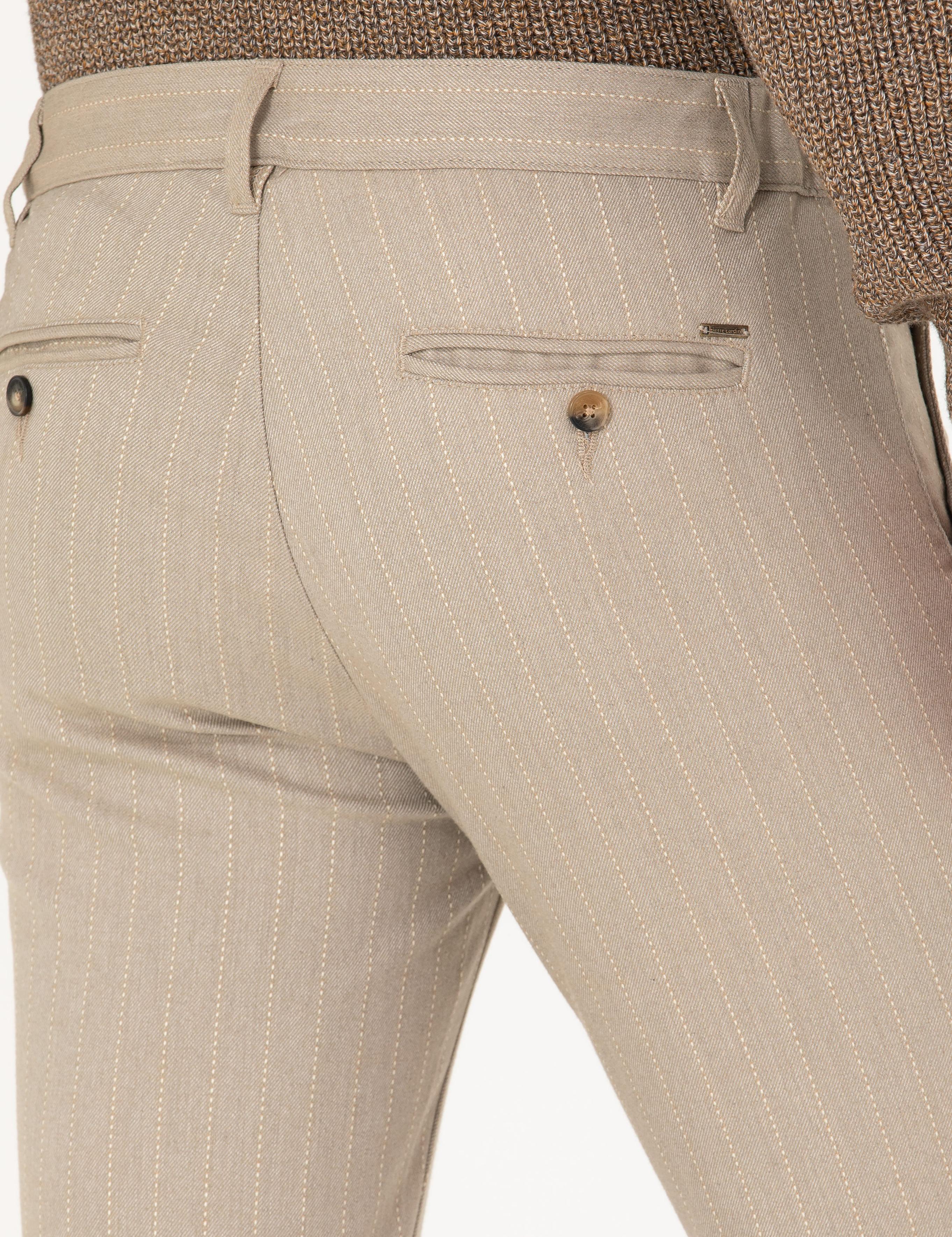 Vizon Slim Fit Çizgili Kanvas Pantolon