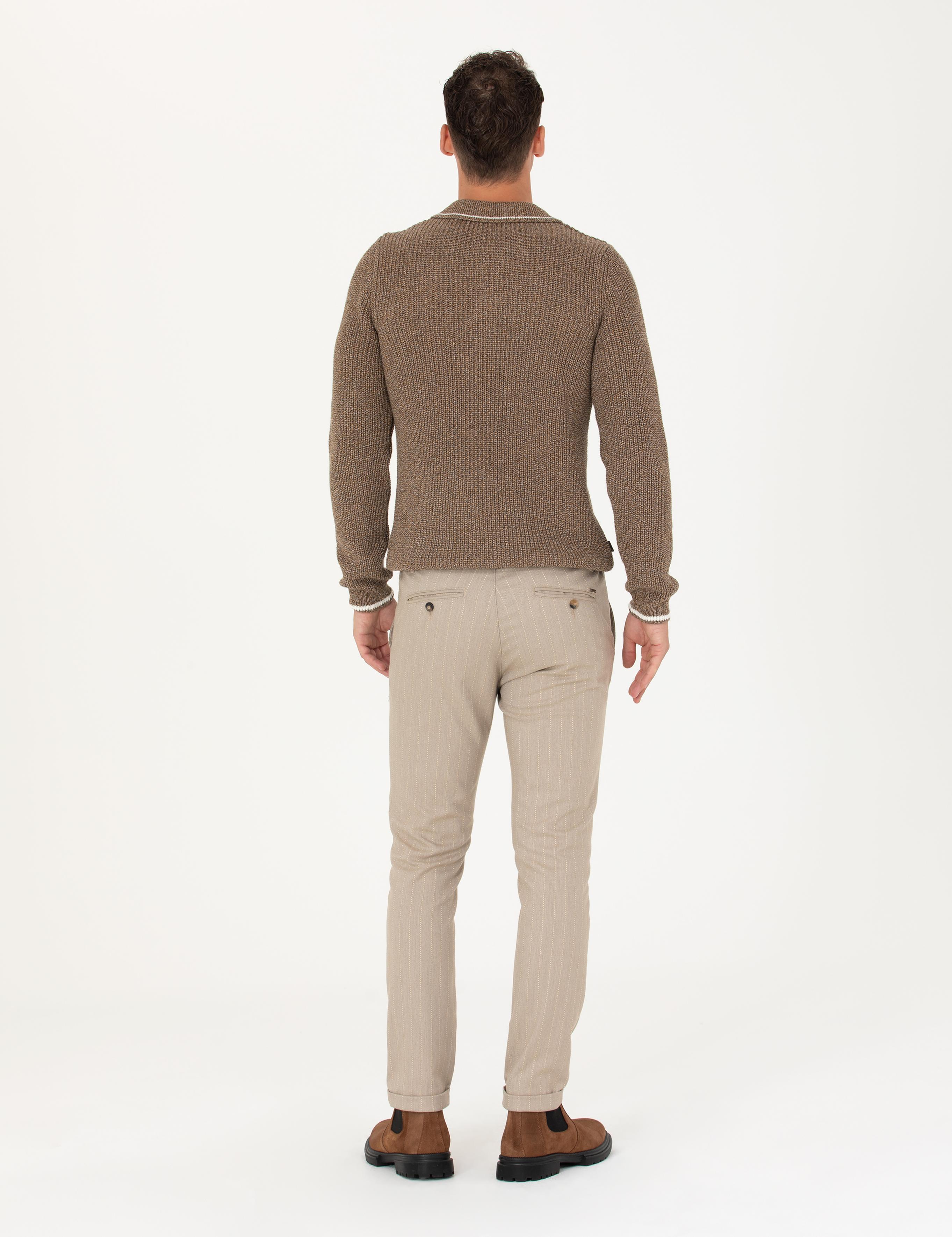 Vizon Slim Fit Çizgili Kanvas Pantolon