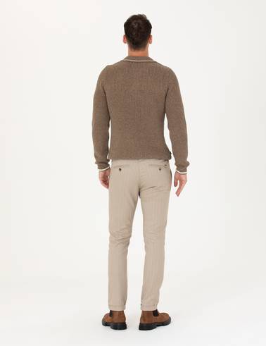Vizon Slim Fit Çizgili Kanvas Pantolon