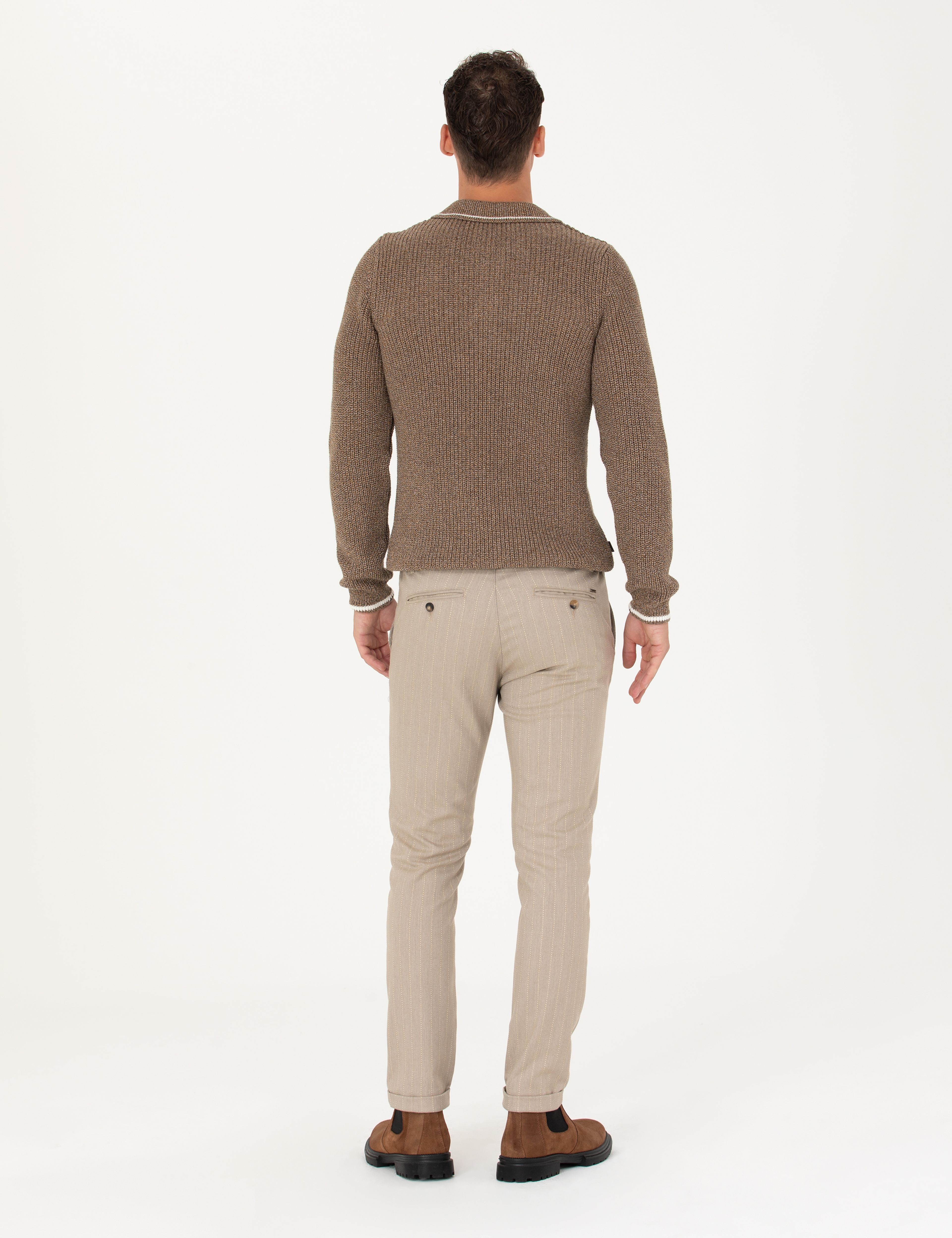 Vizon Slim Fit Çizgili Kanvas Pantolon