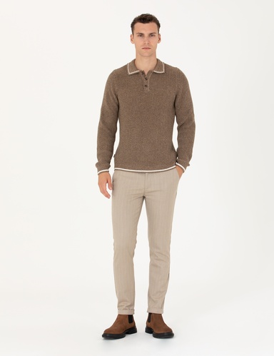 Vizon Slim Fit Çizgili Kanvas Pantolon