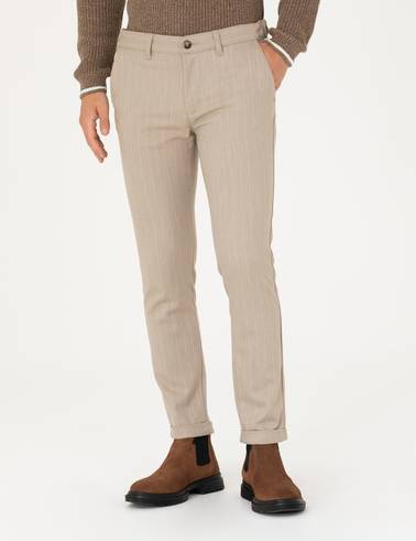 Vizon Slim Fit Çizgili Kanvas Pantolon