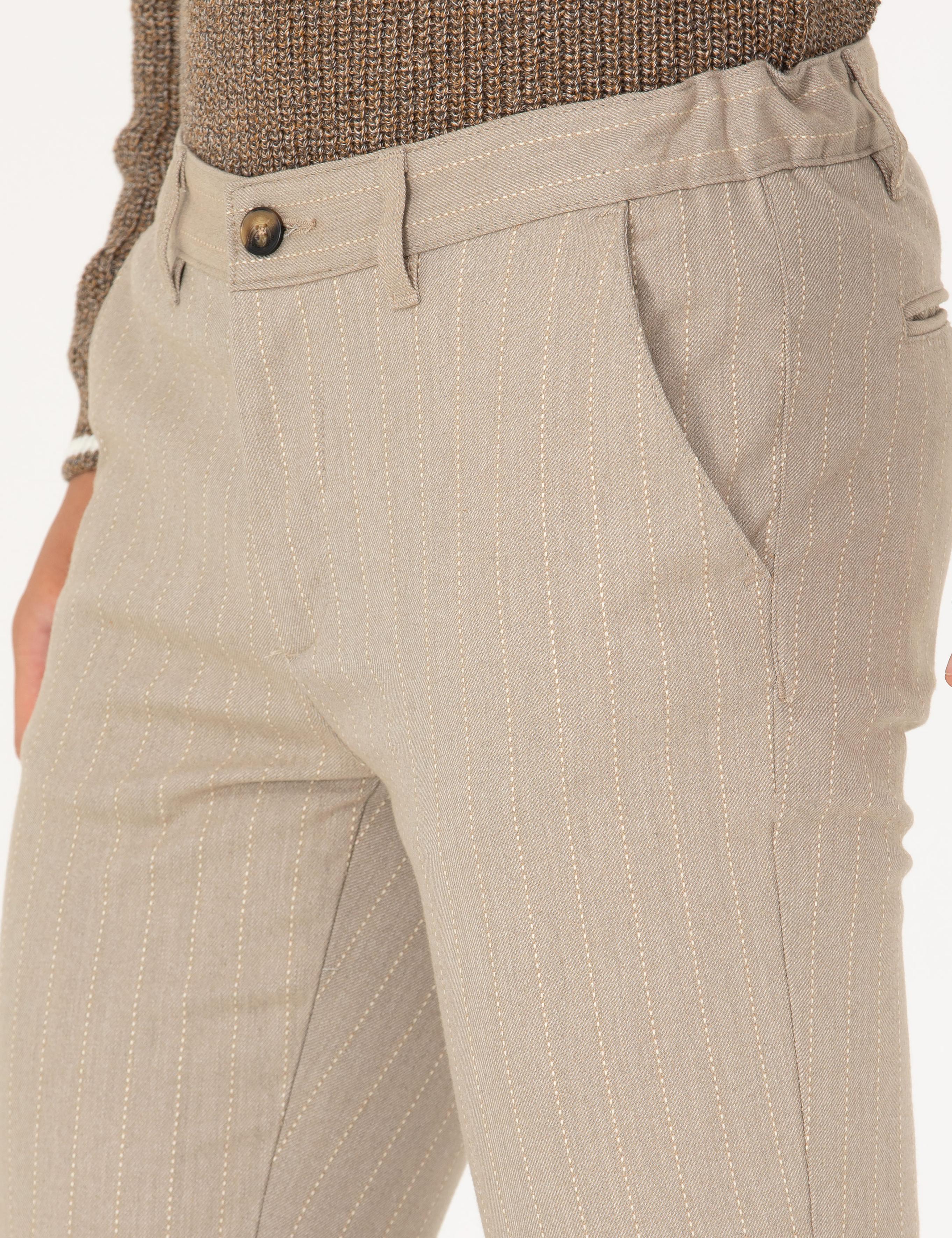 Vizon Slim Fit Çizgili Kanvas Pantolon