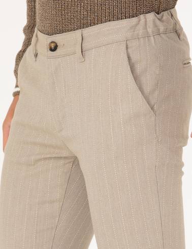 Vizon Slim Fit Çizgili Kanvas Pantolon
