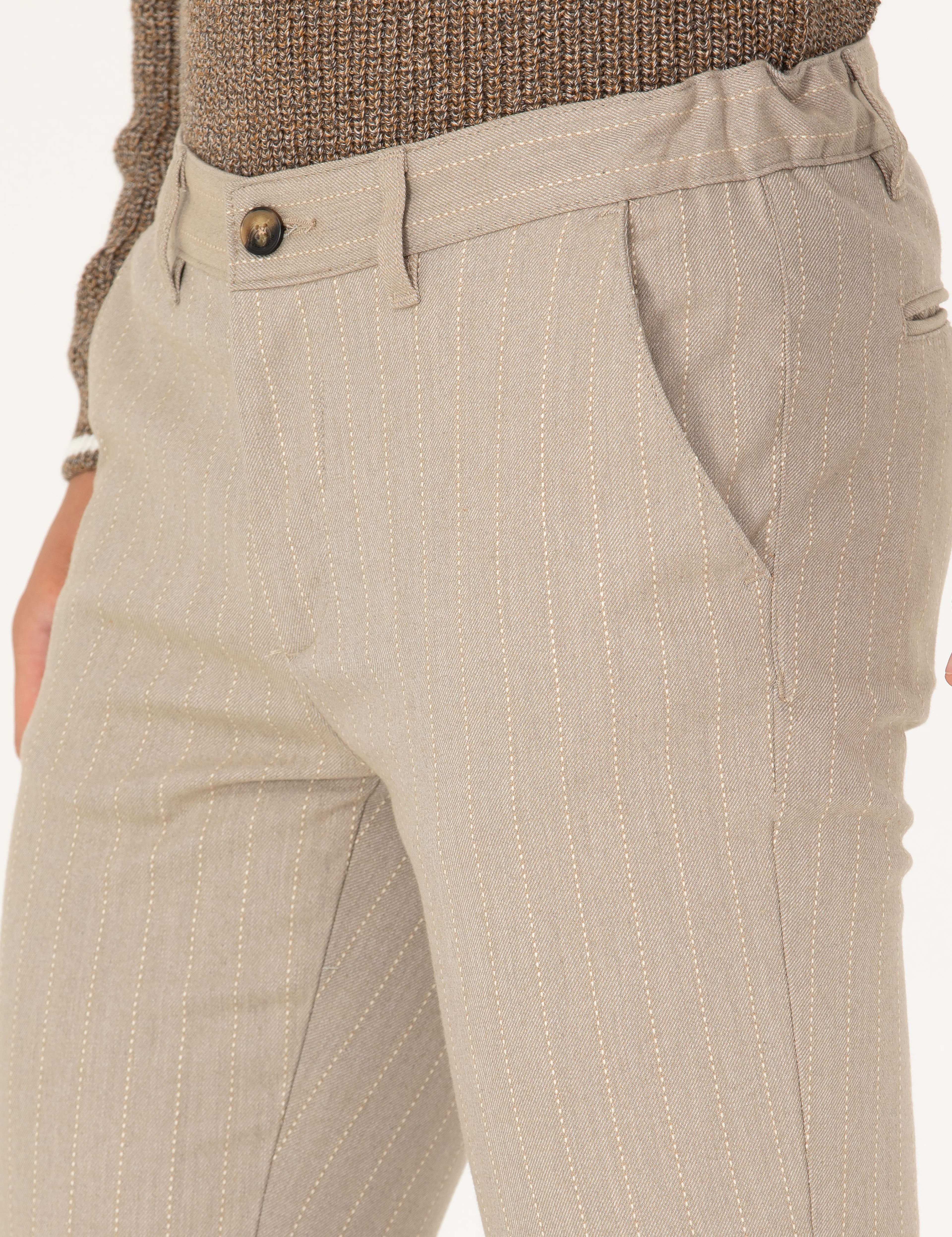 Vizon Slim Fit Çizgili Kanvas Pantolon - Image 6
