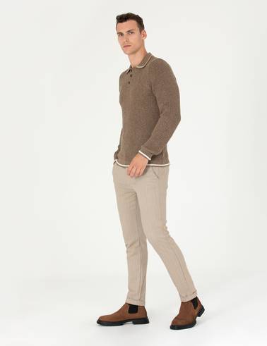 Vizon Slim Fit Çizgili Kanvas Pantolon