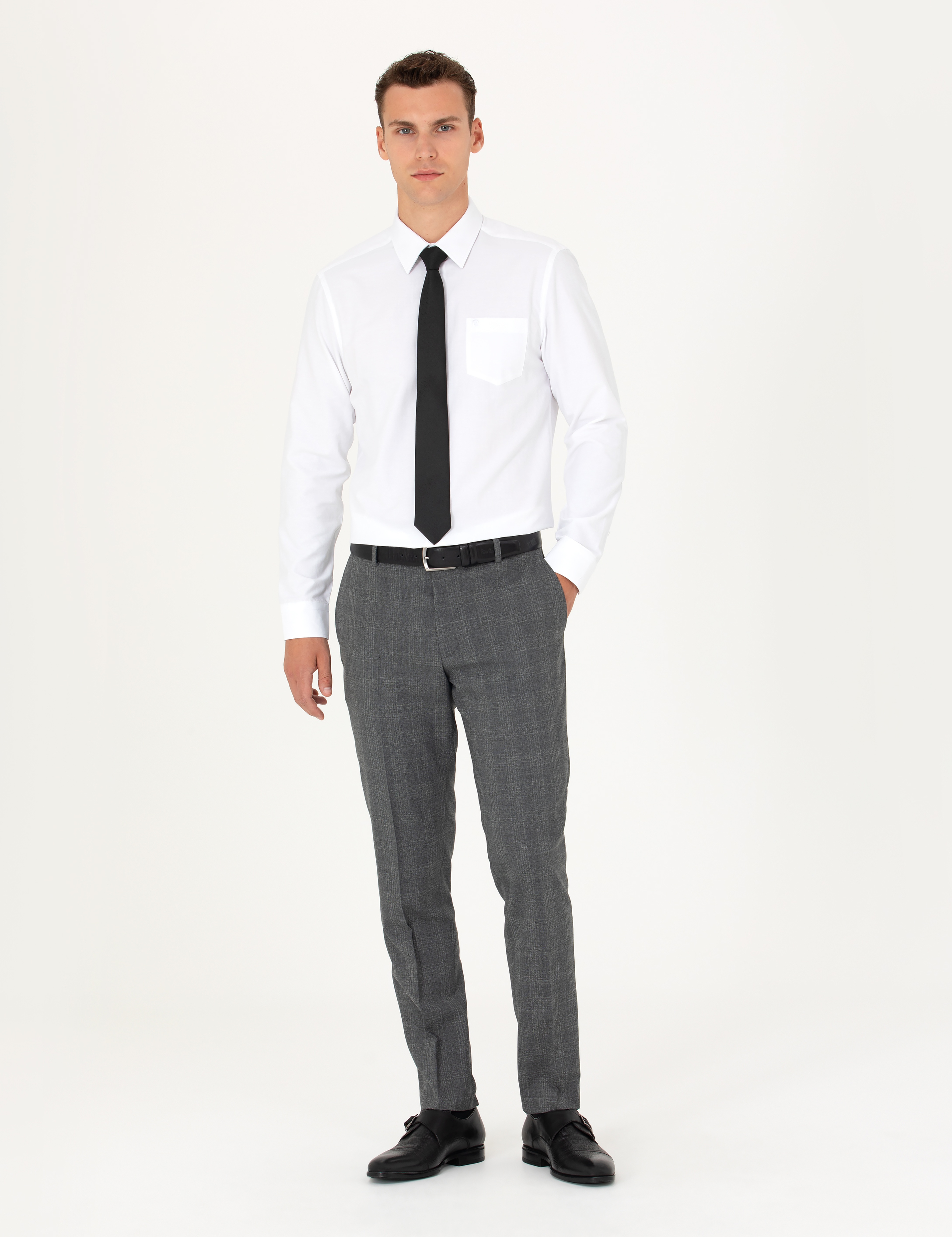 Beyaz Regular Fit Uzun Kollu Basic Gömlek - Image 4