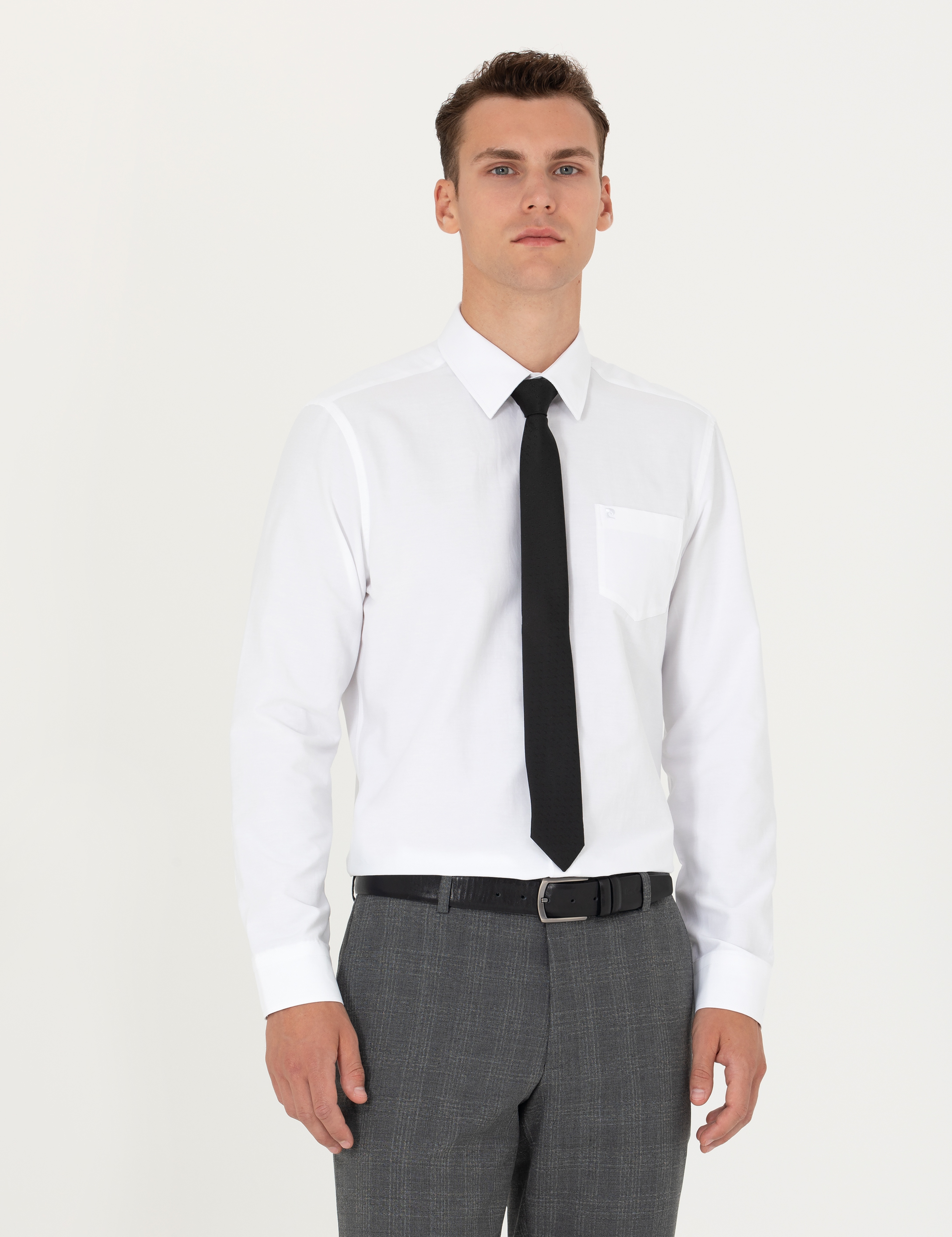 Beyaz Regular Fit Uzun Kollu Basic Gömlek - Image 3