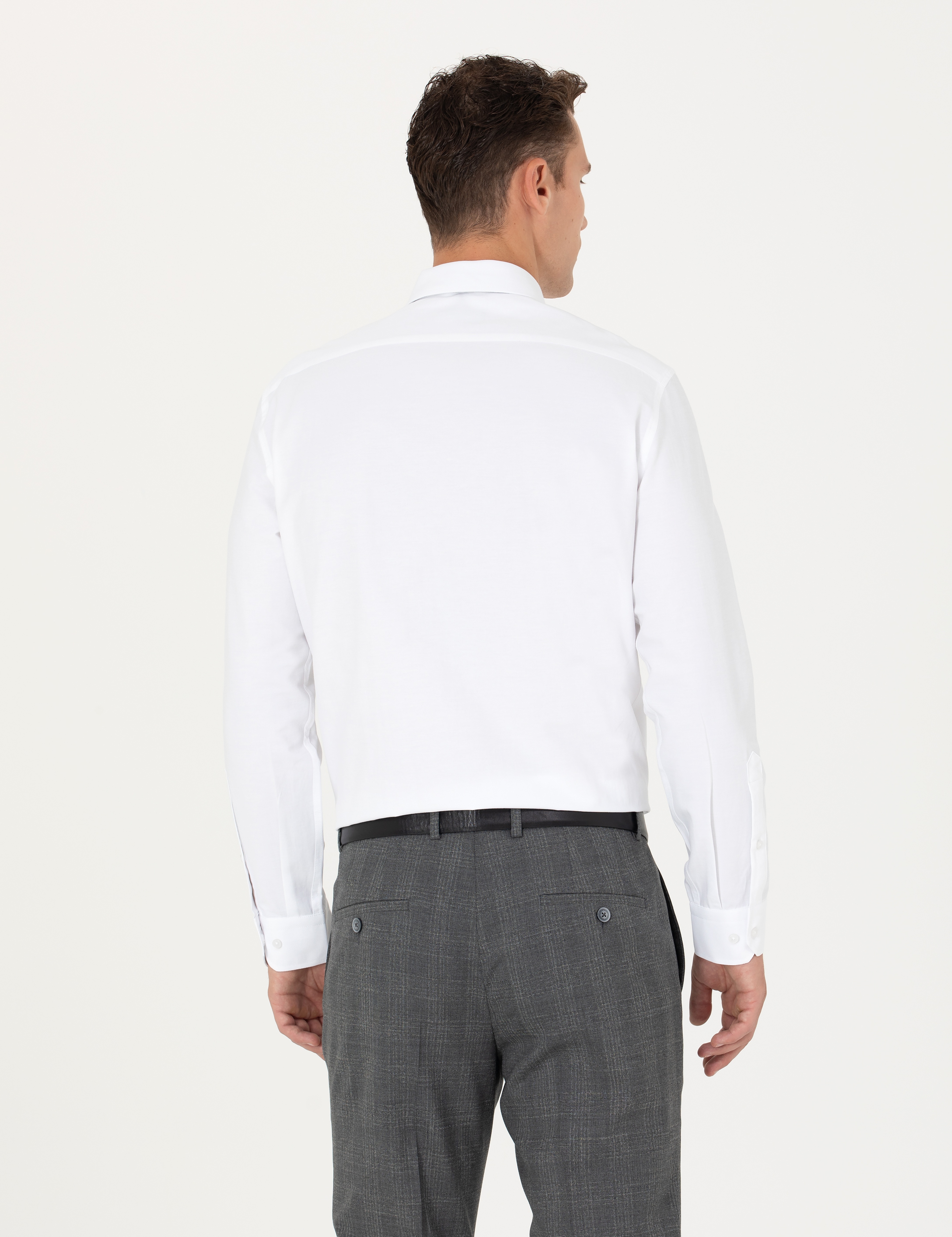 Beyaz Regular Fit Uzun Kollu Basic Gömlek - Image 5