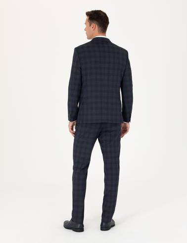 Lacivert Ekose Ekstra Slim Fit Yün Karışımlı Takım Elbise