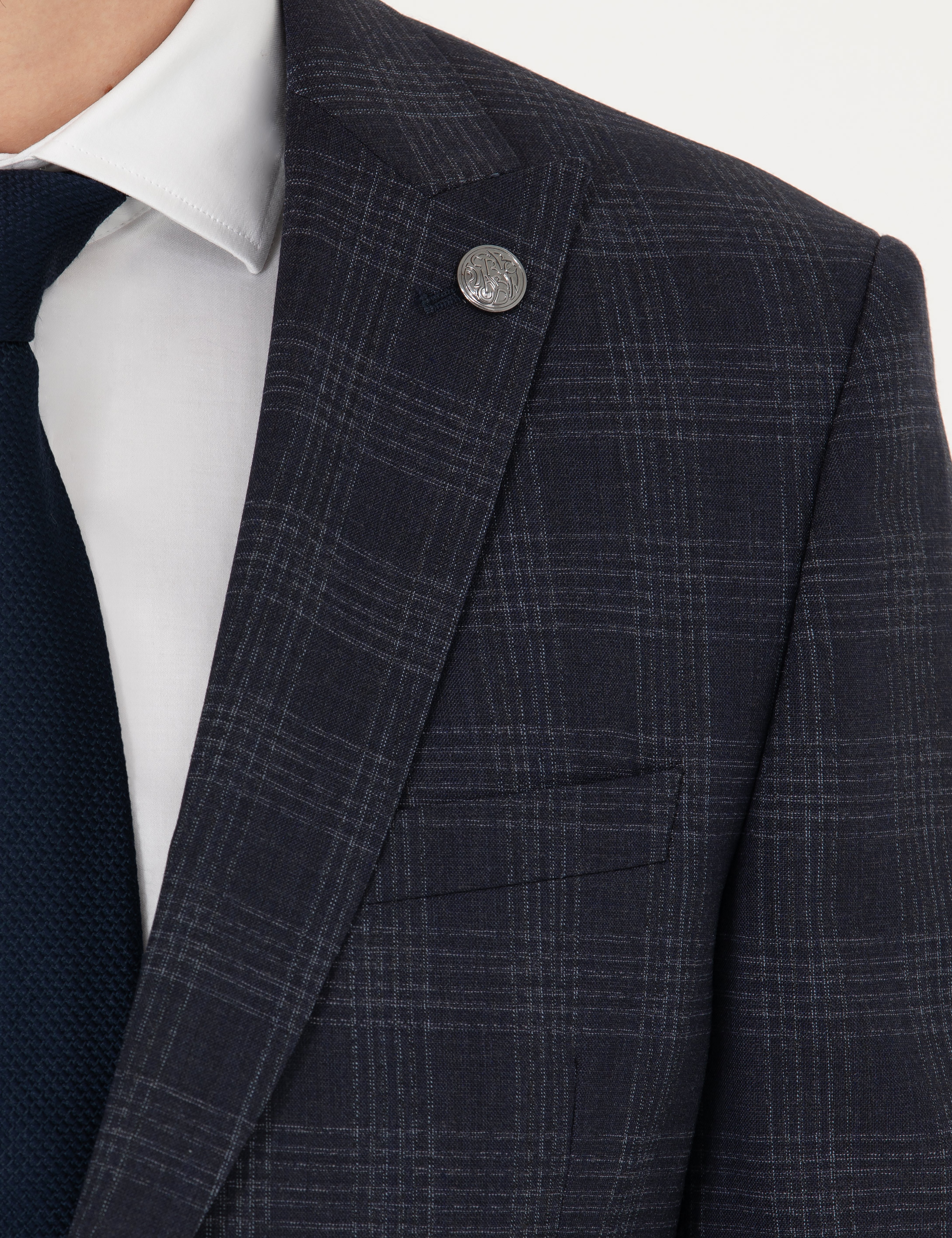 Lacivert Ekose Ekstra Slim Fit Yün Karışımlı Takım Elbise - Image 7