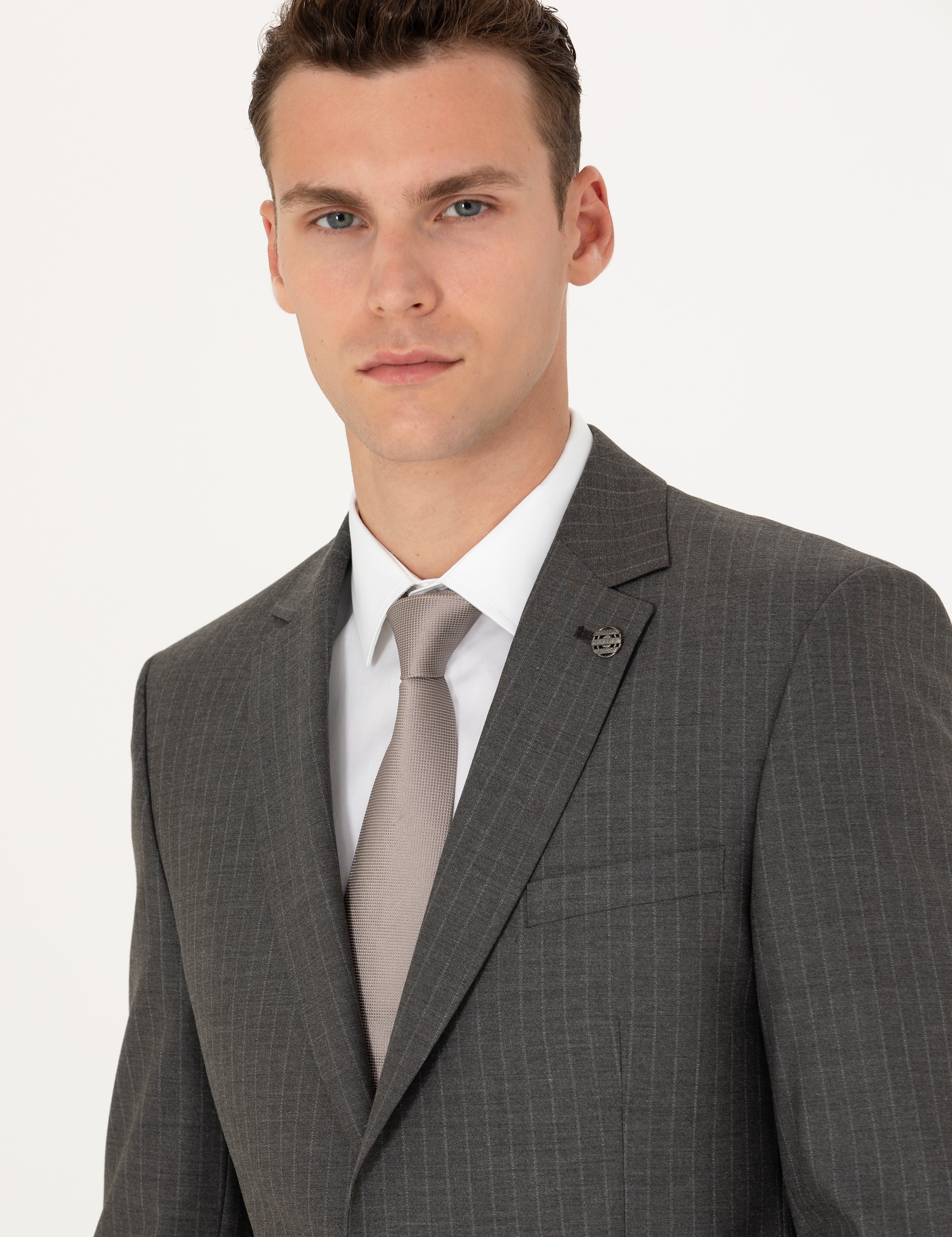 Kahverengi Çizgili Ex.Slim Fit Takım Elbise - Image 2