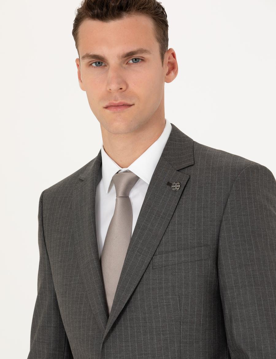 Kahverengi Çizgili Ex.Slim Fit Takım Elbise