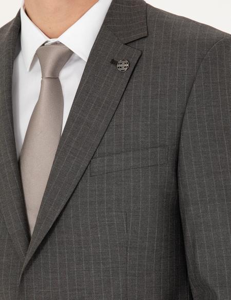 Kahverengi Çizgili Ex.Slim Fit Takım Elbise - 50272707047