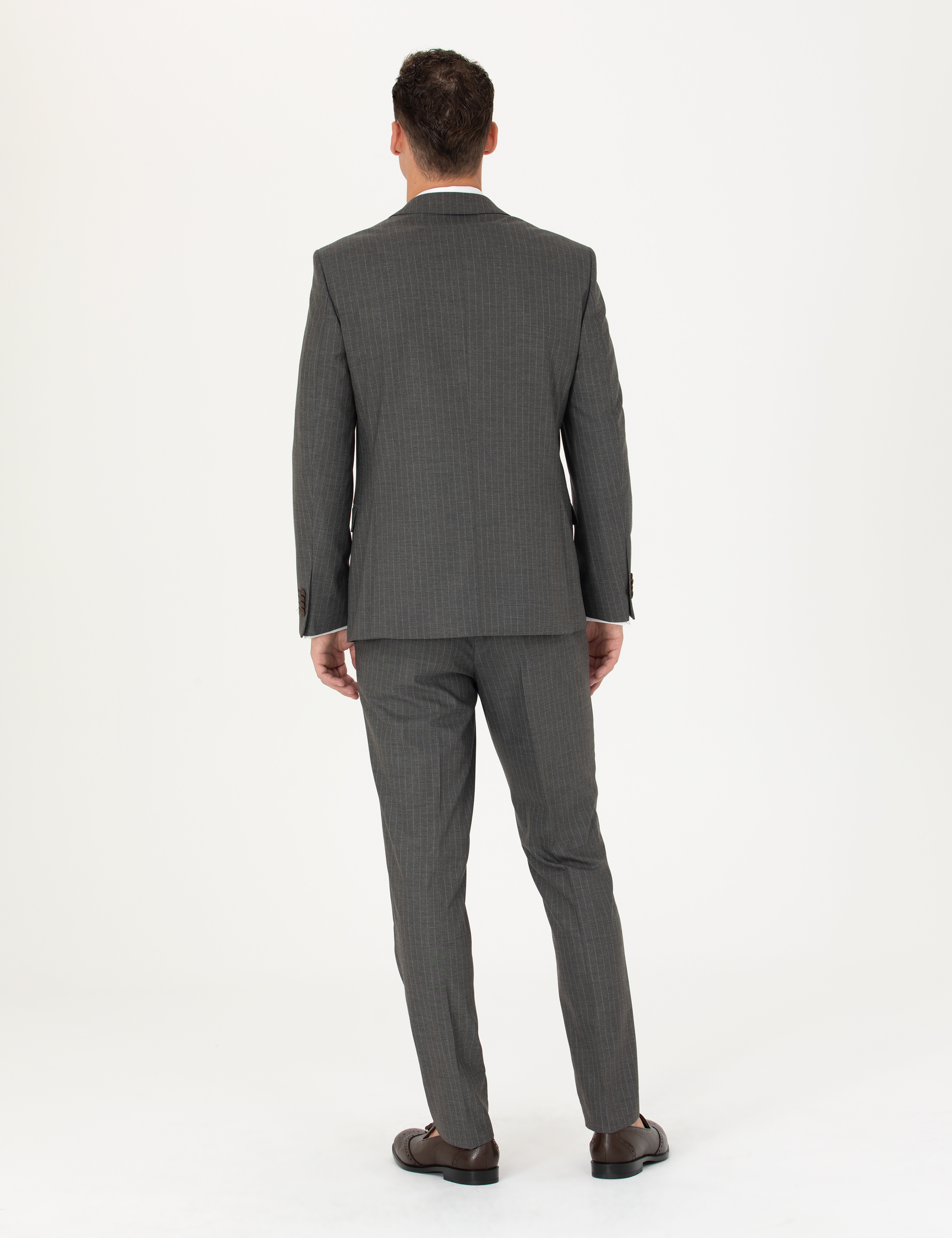 Kahverengi Çizgili Ex.Slim Fit Takım Elbise