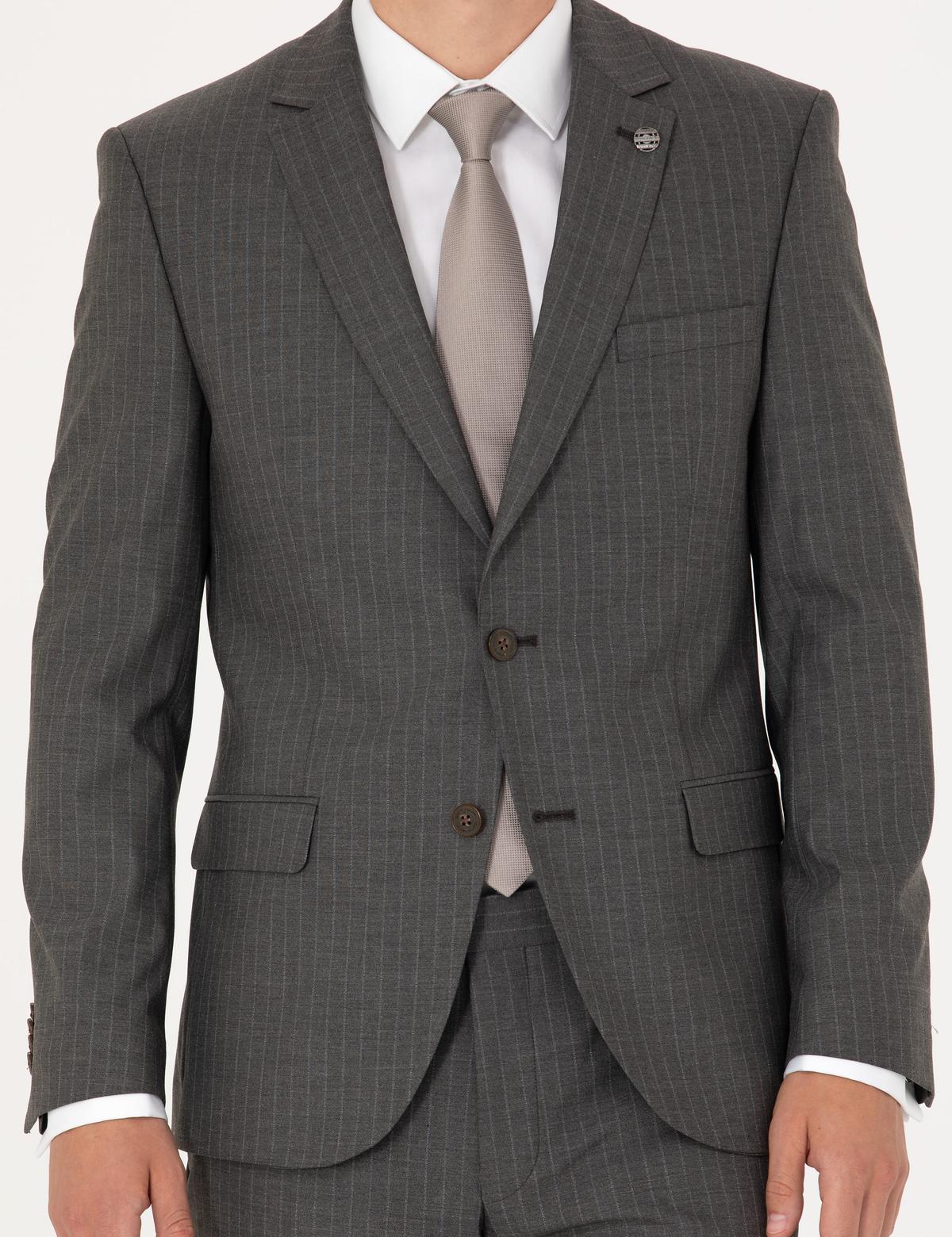 Kahverengi Çizgili Ex.Slim Fit Takım Elbise - 50272707047