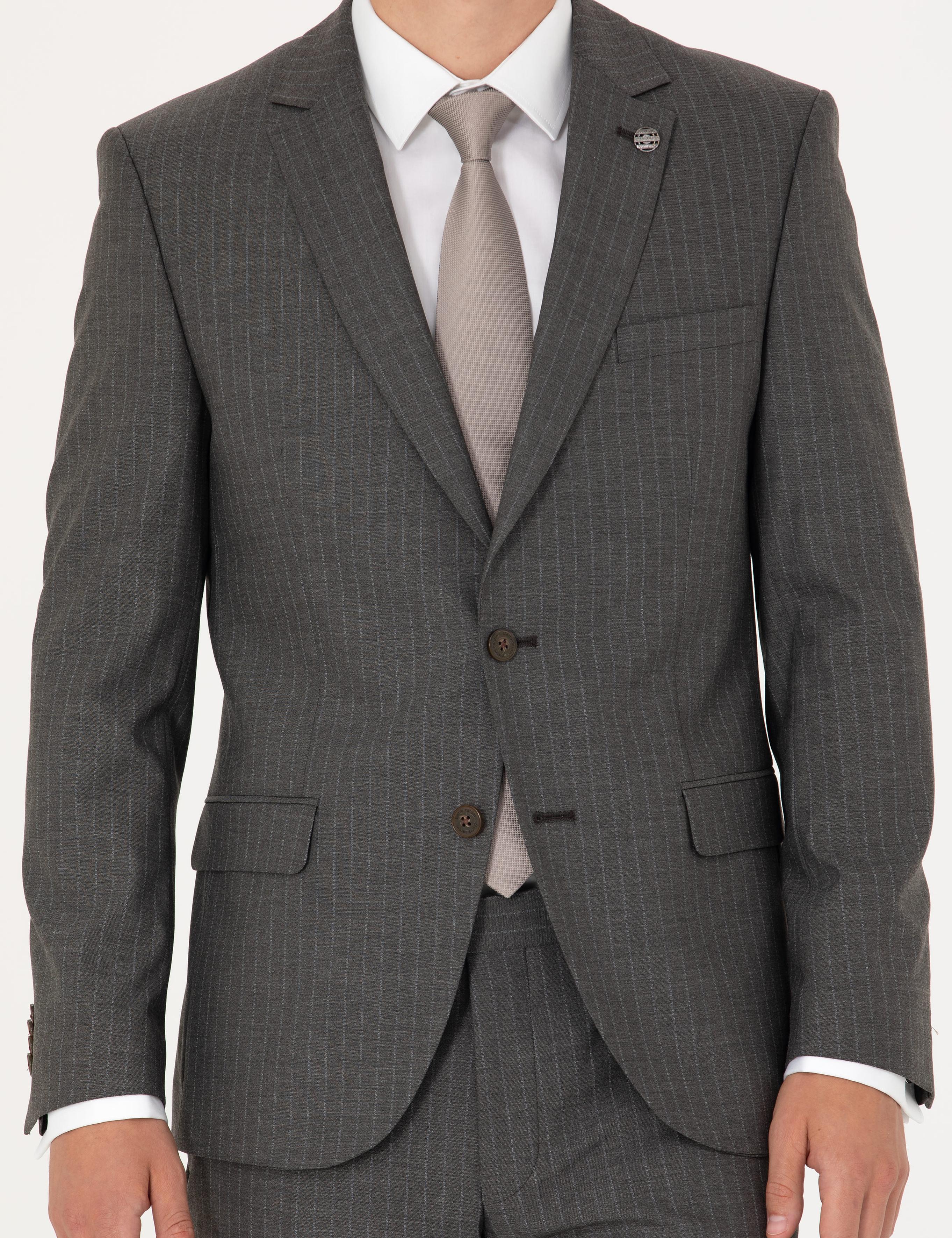 Kahverengi Çizgili Ex.Slim Fit Takım Elbise