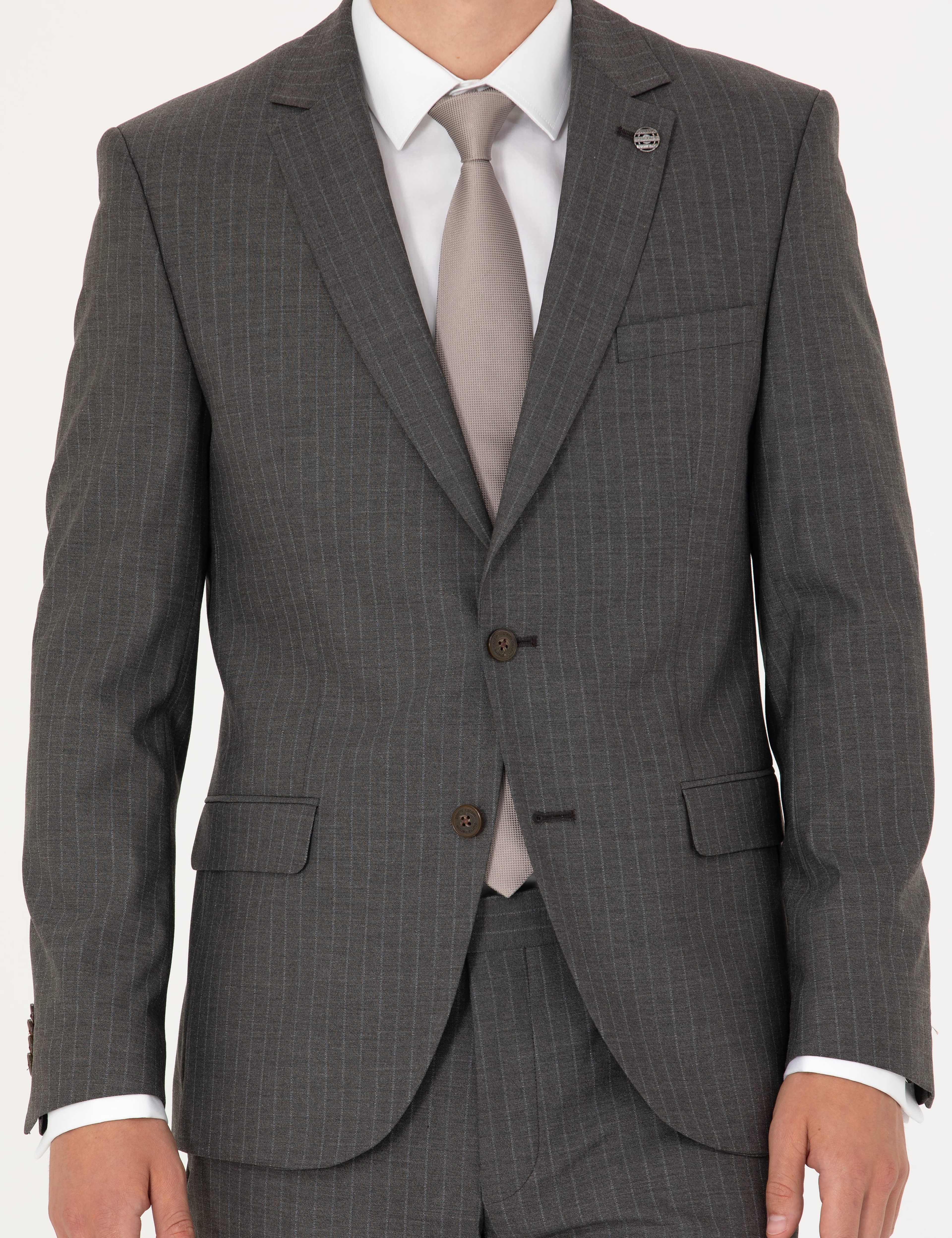 Kahverengi Çizgili Ex.Slim Fit Takım Elbise - Image 6