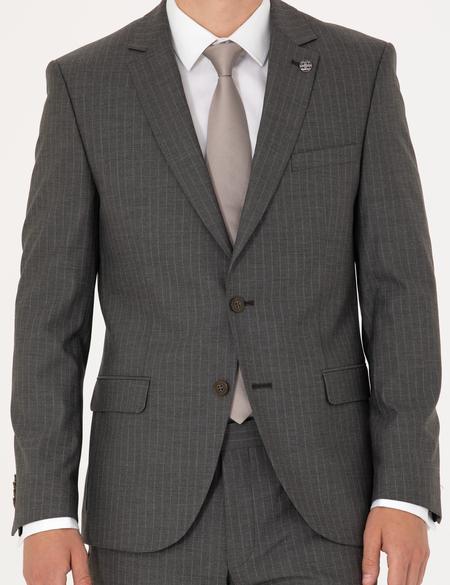 Kahverengi Çizgili Ex.Slim Fit Takım Elbise - 50272707047