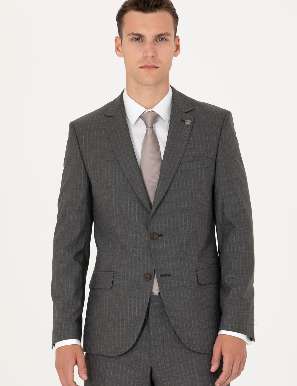 Kahverengi Çizgili Ex.Slim Fit Takım Elbise - 50272707047