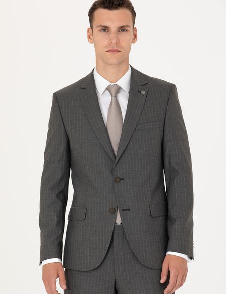 Kahverengi Çizgili Ex.Slim Fit Takım Elbise - 50272707047