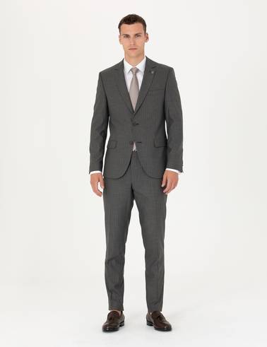 Kahverengi Çizgili Ex.Slim Fit Takım Elbise