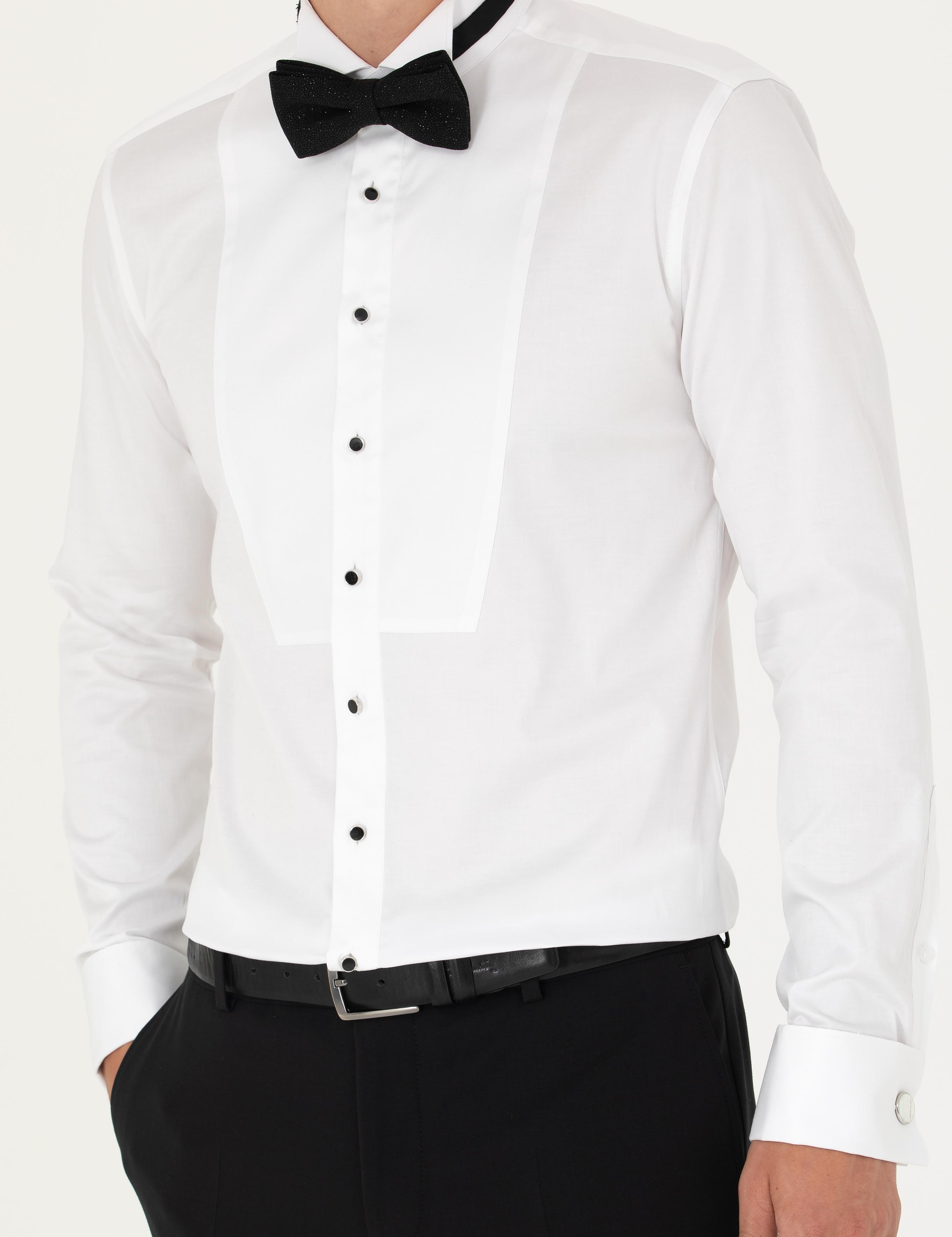 Beyaz Ex. Slim Fit Smokin Gömlek