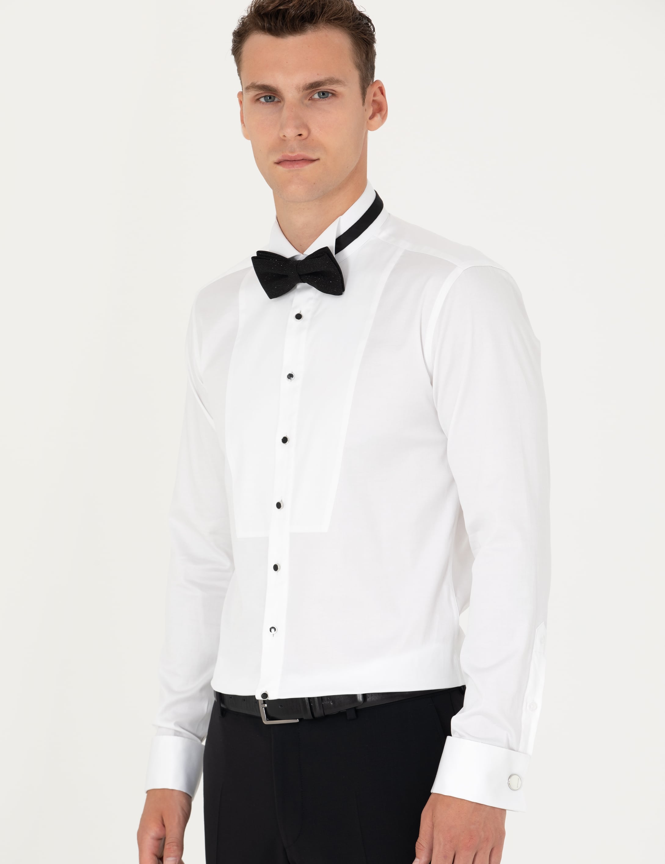 Beyaz Ekstra Slim Fit Smokin Gömlek