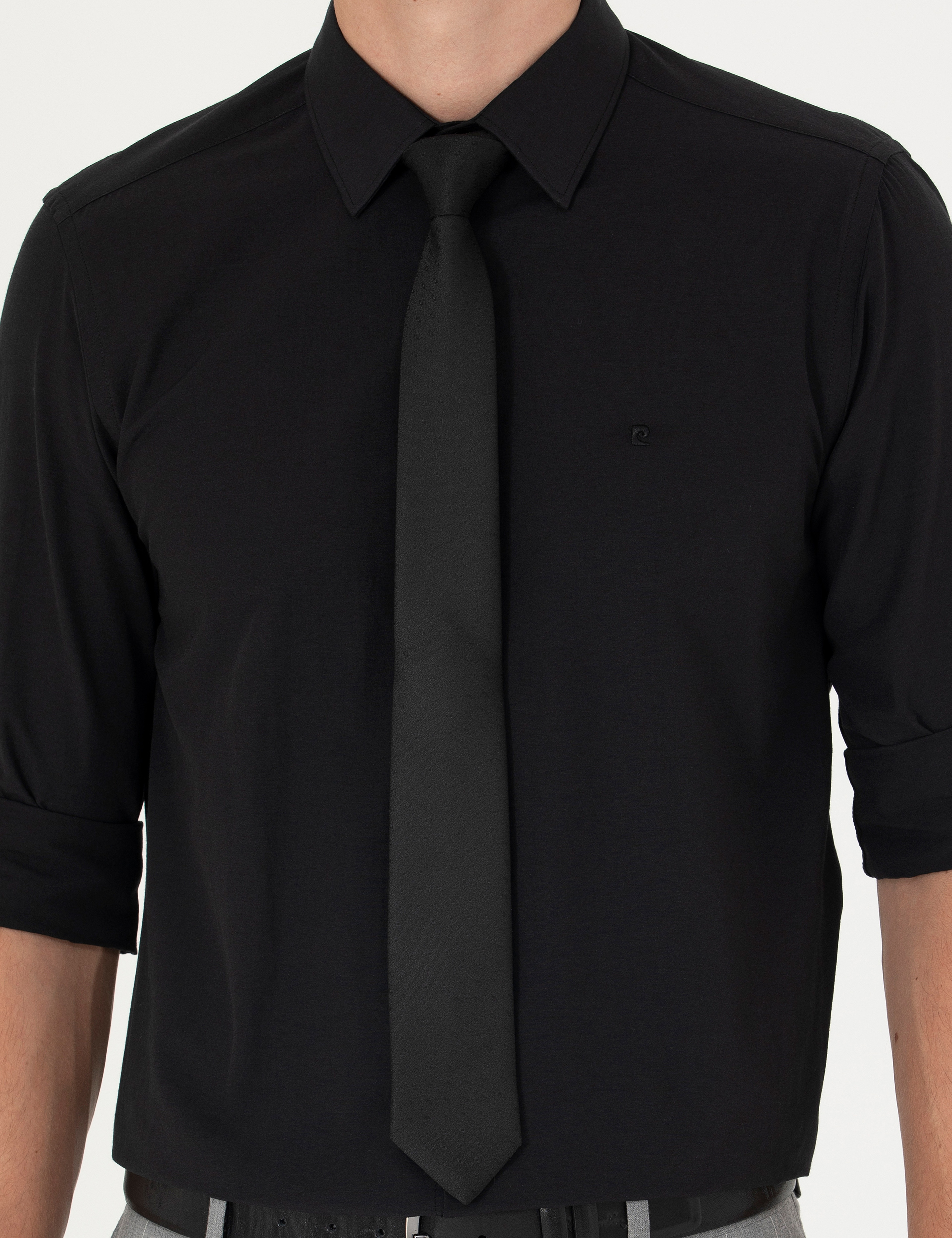 Siyah Slim Fit Uzun Kollu Klasik Gömlek - Image 6