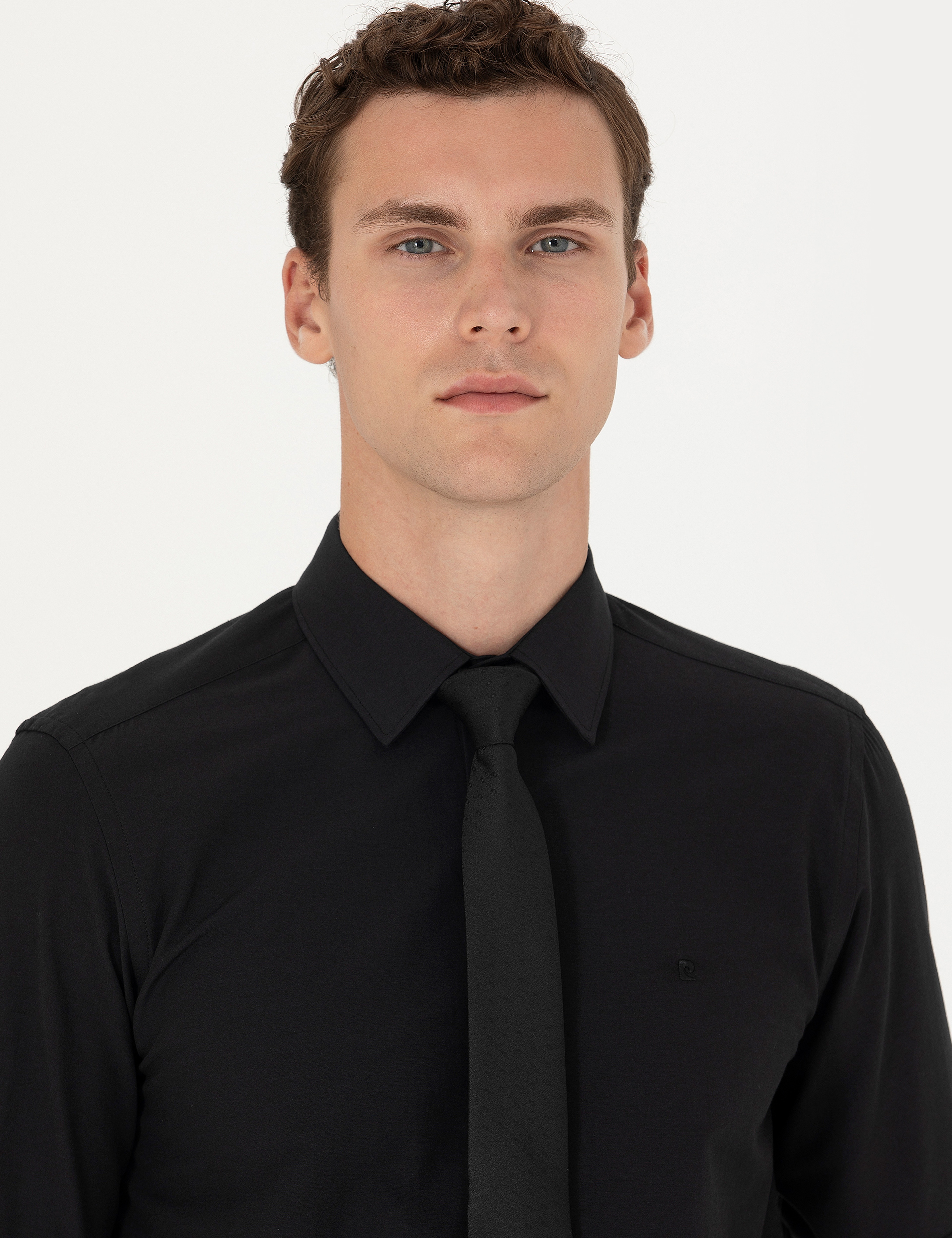 Siyah Slim Fit Uzun Kollu Klasik Gömlek - Image 2