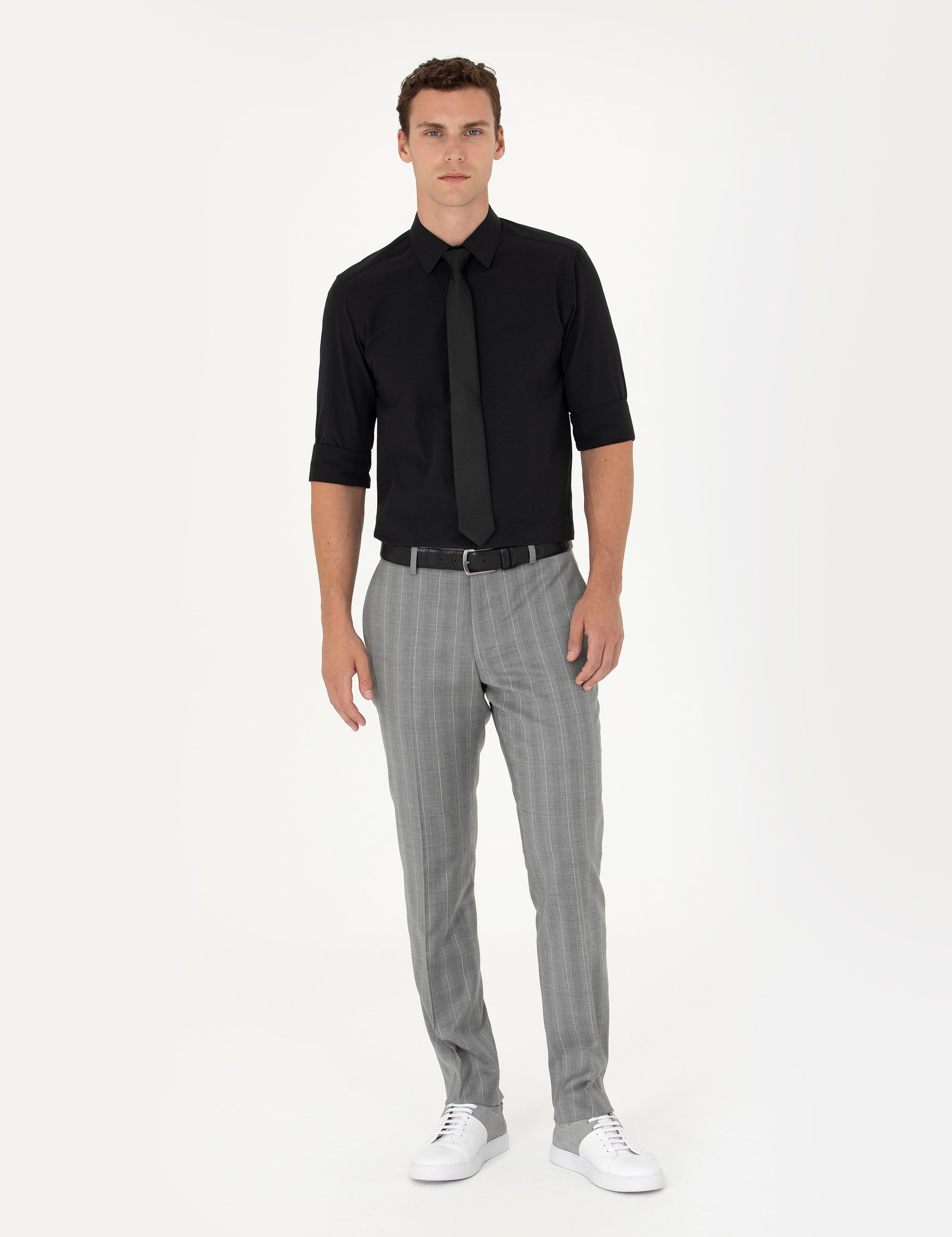 Siyah Slim Fit Uzun Kollu Klasik Gömlek