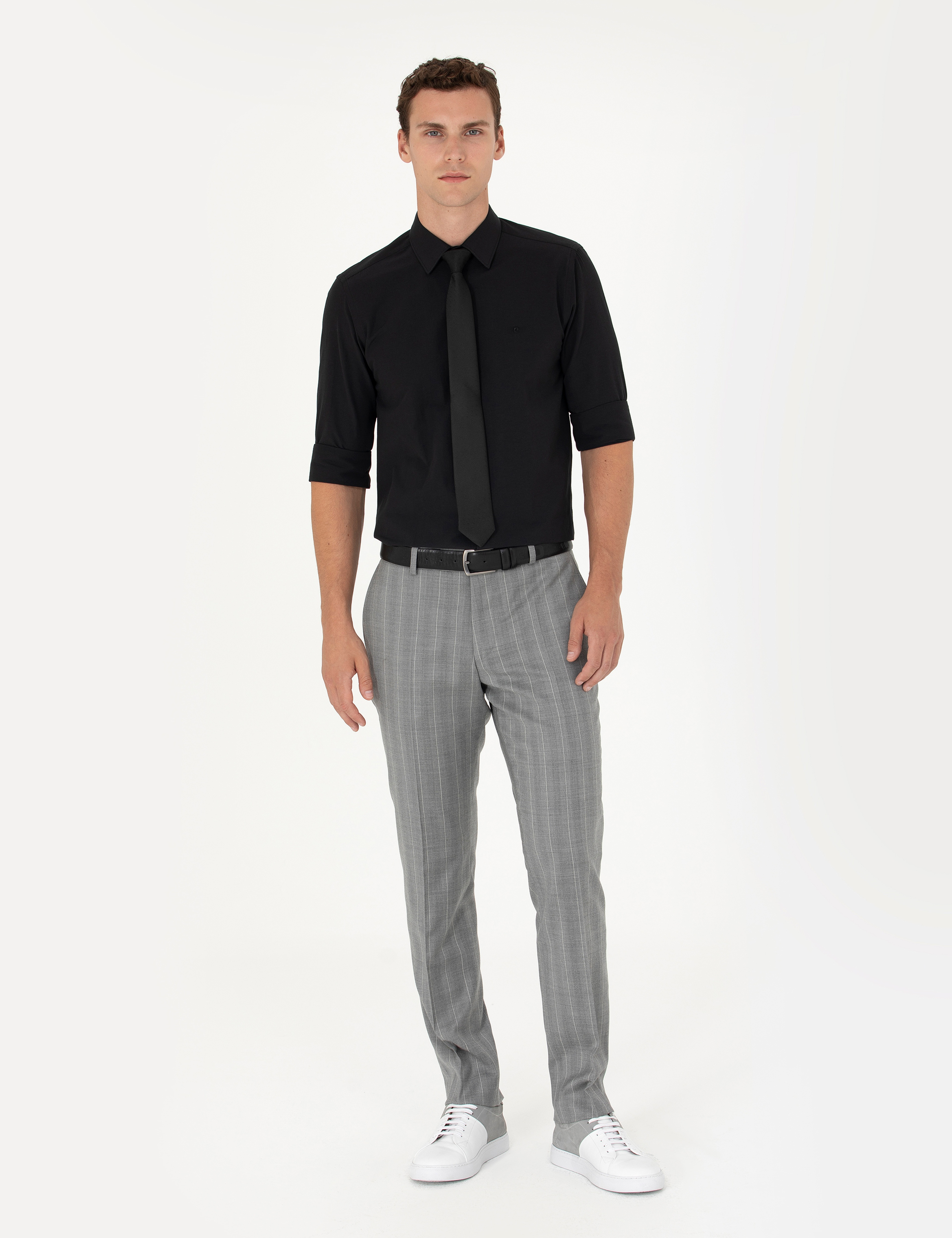 Siyah Slim Fit Uzun Kollu Klasik Gömlek - Image 4