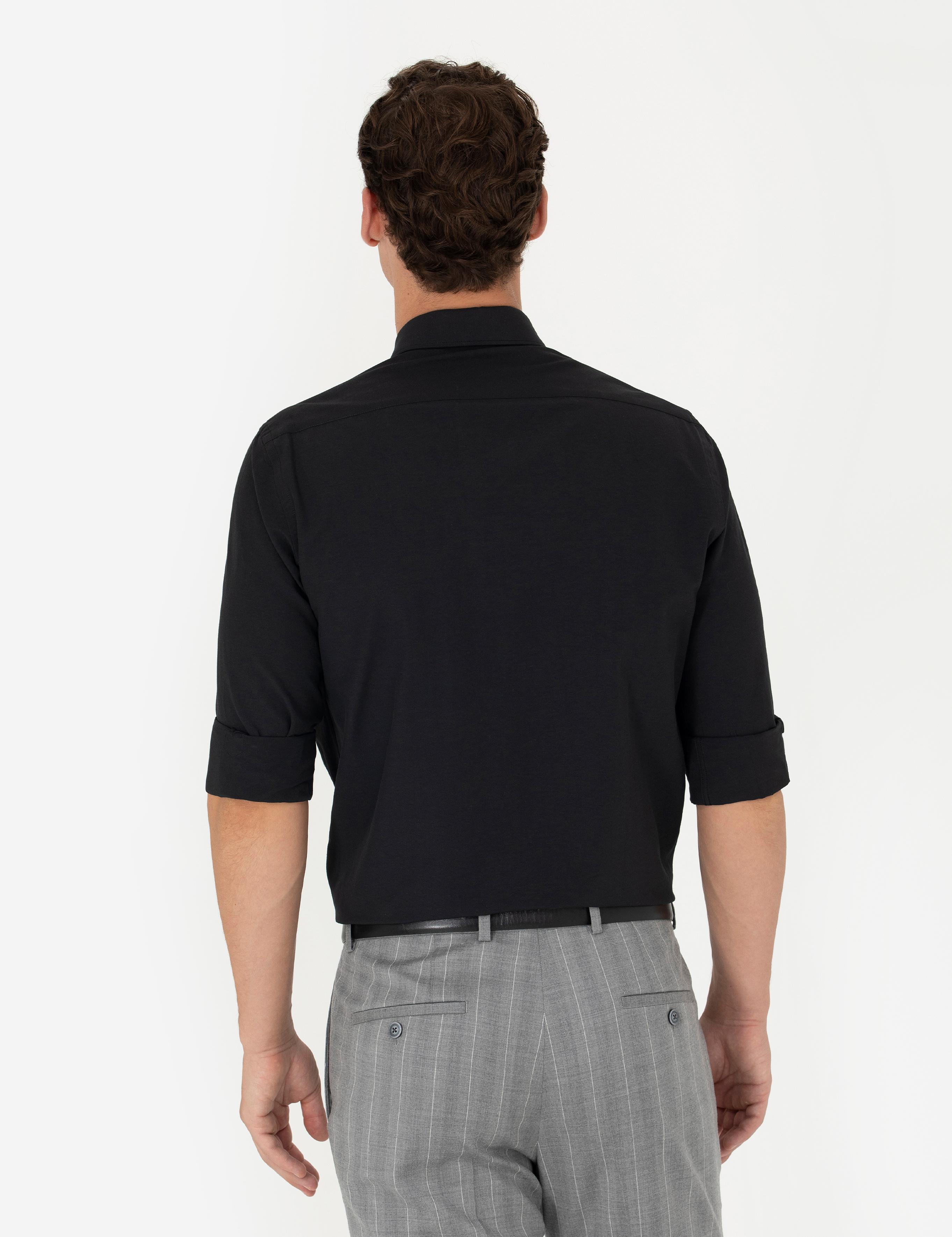 Siyah Slim Fit Uzun Kollu Klasik Gömlek