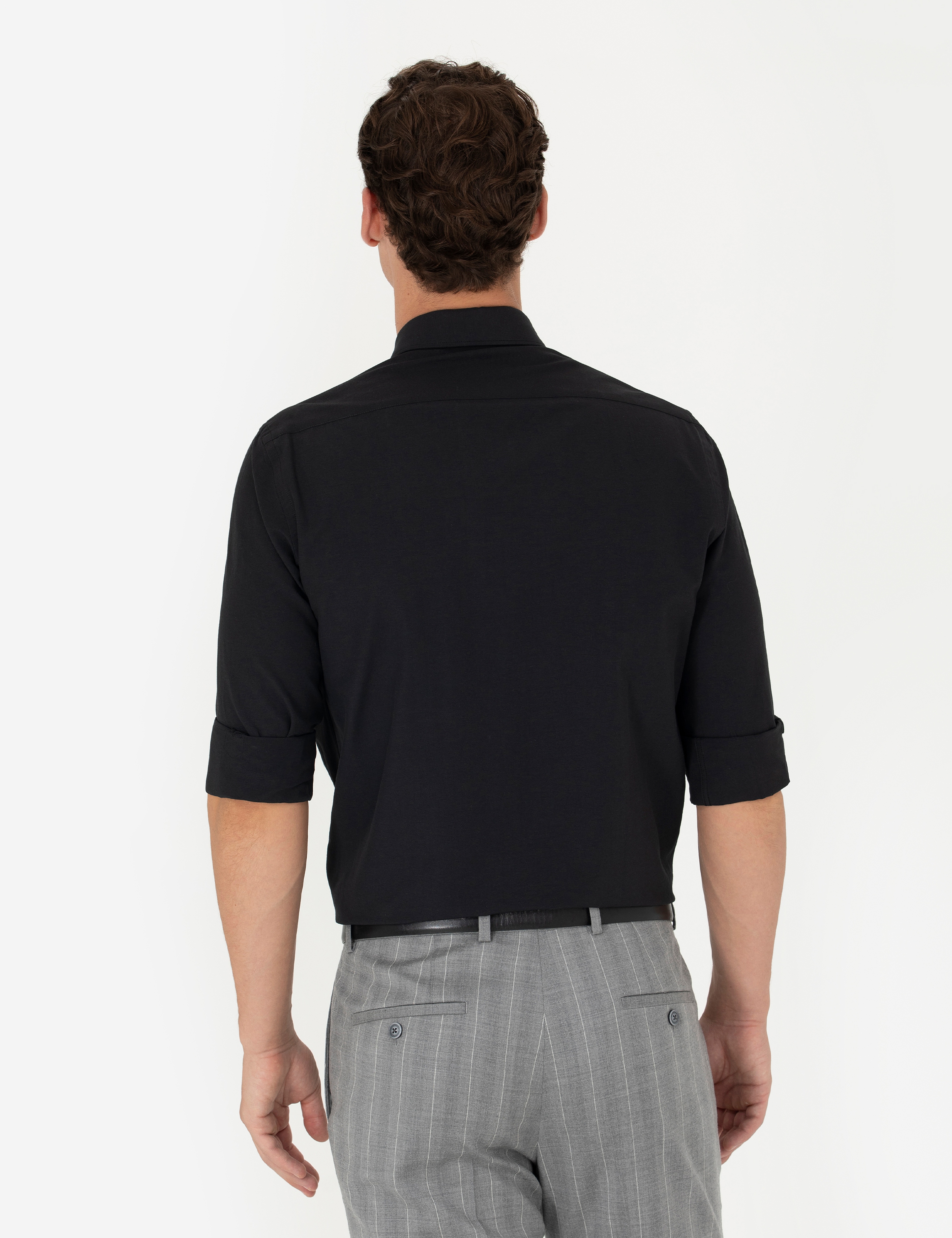 Siyah Slim Fit Uzun Kollu Klasik Gömlek - Image 5