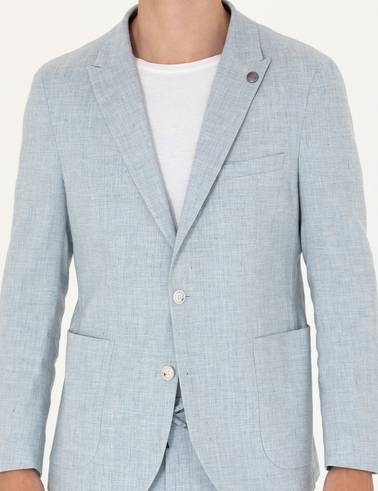Açık Mavi Ekstra Slim Fit Keten Karışımlı Takım Elbise