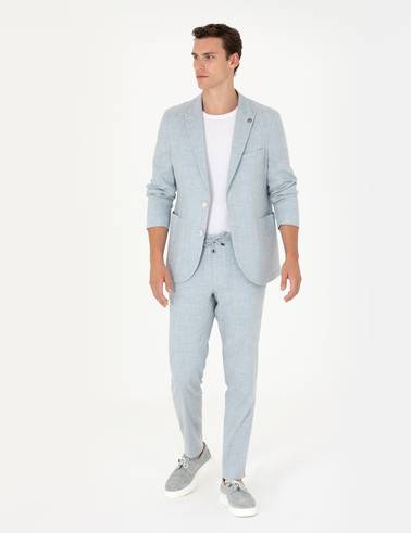 Açık Mavi Ekstra Slim Fit Keten Karışımlı Takım Elbise